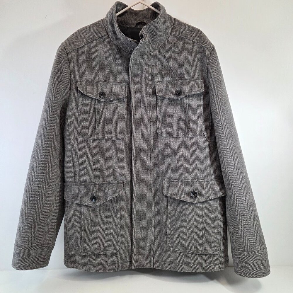 RW & Co. Mens Coat Grey/Charcoal Herringbone Pattern Size Large